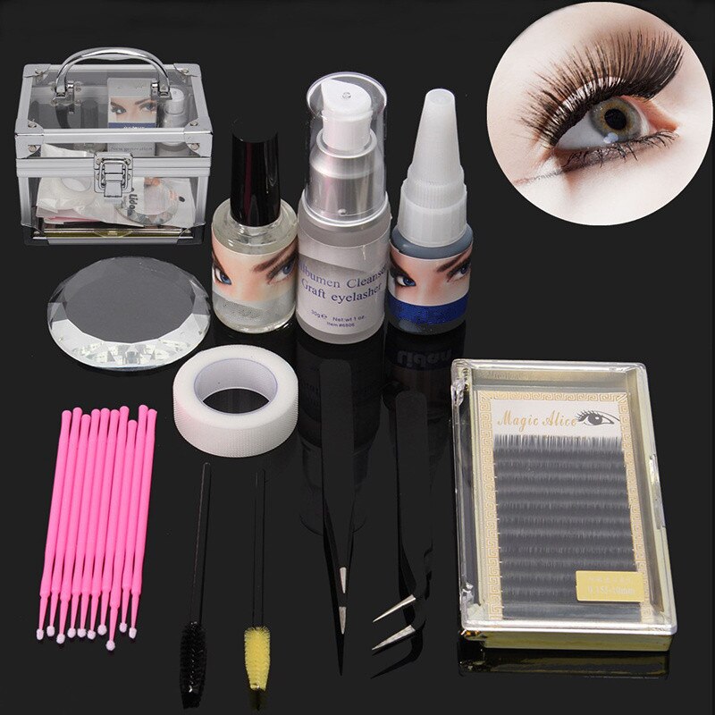 Nuovo-Portatile-Professionale-Ciglia-Kit-di-Estensione-Ciglia-Finte-Colla-Pad-Trucco-Set-Completo-Con-Scatola